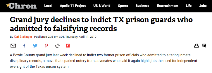 Grand jury declines to indict TX prison guards who admitted to falsifying records