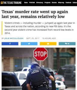 Texas' murder rate went up again last year, remains relatively low