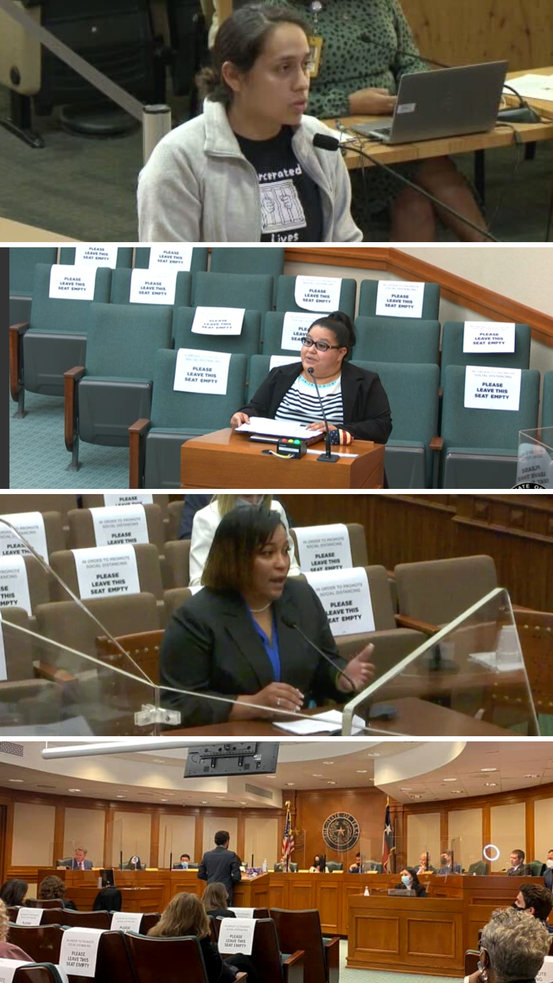 Screengrabs of members of the TCJE policy team testifying
