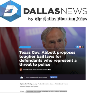 Texas Gov. Abbott proposes tougher bail laws for defendants who represent a threat to police