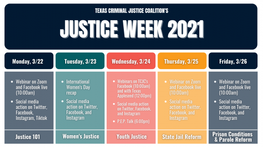 Screengrab of schedule for Justice Week