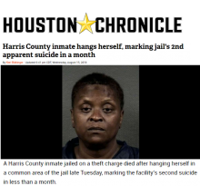 Harris County inmate hangs herself, marking jail's 2nd apparent suicide in a month
