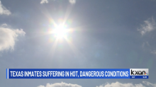 Screengrab from KXAN article, showing sun and headline Texas Inmates Suffering in Hot, Dangerous Conditions